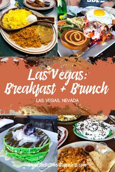 the las vegas breakfast and brunch is on display in front of a table full of food