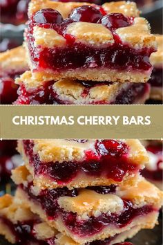 christmas cherry bars stacked on top of each other with the words, christmas cherry bars