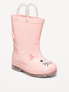 Tall Cat-Graphic Rain Boots for Toddler Girls | Old Navy Gigi Gift, Old Navy Toddler Girl, Toddler Accessories, Toddler Girl Shoes, Cat Graphic, Foot Bed, Family Maternity, Pink Cat, 4 Inch Heels