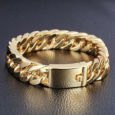 Find many great new & used options and get the best deals for Classic 8.5" 14mm 18K Gold Men's Jewelry Stainless Steel Cuban Chain Bracelet at the best online prices at eBay! Free shipping for many products! Mens Chain Bracelet, Gold Chain Bracelet, Gold Chains For Men, Mens Gold Bracelets, Gold Bracelets, Men's Bracelet, Mens Gold, Metal Bracelets, Chains For Men