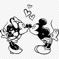 mickey and minnie kissing in black and white clip art, hd png downloads