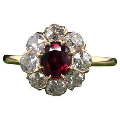 an antique garnetia and diamond cluster ring