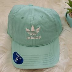 Adidas Trefoil Mint Green Teal Strap Dad's Hat Cap 210725bk Green Sports Baseball Cap, Sporty Green Dad Cap, Green Spring Brimmed Baseball Cap, Green Mesh Snapback Baseball Cap, Preppy Hat, Mint Green Beanie Hat, Adidas Bucket Hat, Adidas Beanie, Navy Cap