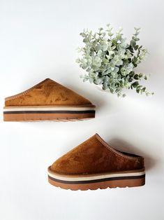 Gabby slip in mules in faux suede whiskey, fur lined inside and flatform soles. Whole sizes only 6-10 Classic Slip-on Mules With Textured Sole, Natural Leather Slip-on Mules, Flat Slip-on Mules With Textured Sole, Leather Slip-on Mules With Textured Sole, Luxury Slip-on Mules With Textured Sole, Slip On Mules, Shoe Inspo, How To Feel Beautiful, Faux Suede