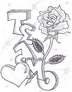 a drawing of a rose with the letter f in it's letters and hearts