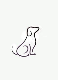 a black and white drawing of a dog sitting on the ground with its head turned to the side