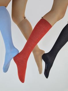 Knee high socks made with extra-fine, lightweight merino wool features just the right amount of stretch for comfort. Made in Italy. Silk Loungewear, Powder Blue Color, Boxer Pants, Cashmere Socks, Leggings And Socks, Comme Si, Color Powder, Loungewear Sets, Knee High Socks