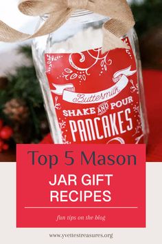 This pin showcases the top 5 Christmas mason jar recipes focusing on easy gift ideas including cinnamon candied almonds. These delicious gifts in a jar offer a delightful and personal touch for holiday gifting.