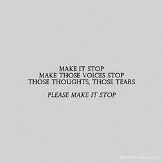 the words make it stop and make those voice stop to those thoughts, those tears please make it stop