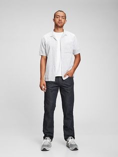 Gap Casual Jeans For Streetwear, Casual Cotton Jeans Without Pockets, Casual Fitted Jeans With Welt Pockets, Casual Selvedge Jeans With Straight Hem, Casual Medium Wash Selvedge Bottoms, Casual Relaxed Fit Selvedge Bottoms, Classic Gap Jeans For Spring, Casual Selvedge Straight Hem Jeans, Gap Casual Streetwear Jeans