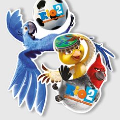 the angry birds are playing soccer with each other in front of an image of two different sports balls