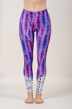 Rain forests are magical places, get 'lost in the jungle' with these hand drawn purple jungles leaves and tribal symbols in a perfect color combination for a magic state of mind. These leggings are great for a variety of activities like surfing, SUP, yoga, spinning, running, or leaving the gym still look cute. -Moisture Wicking -Quick drying -Four-way stretch, which means fabric stretches and recovers both on the cross and lengthwise grains -Fabric: 82% polyester, 18% spandex -Made of a microfib Surf Yoga, Gothic Leggings, Tropical Fashion, Sup Yoga, Skull Clothing, Yoga For Flexibility, Purple Leggings, Nalu, Running Clothes