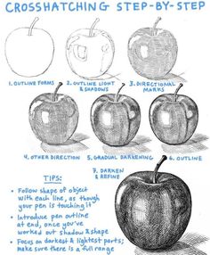 an apple drawing with instructions for how to draw it and how to use the pencil