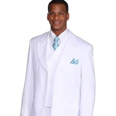 This Mens 3/4 Length Fashion Suit Features A 6 Button Double Button Closure, A Very Wide Peak Lapel, A Slanted Double Breasted Vest, Pleated Pants, All In A Wide Tonal Pinstripe Fabric. White Wedding Suit For Men, White Notch Lapel Suits With Welt Pockets, White Three-piece Suit With Notch Lapel For Formal Occasions, Formal White Double-breasted Suit With Lapel Collar, White Semi-formal Suit With Hidden Button Closure, White Wedding Suits For Men, White Single-breasted Suit With Notch Lapel, Wedding Suit For Men, Pinstripe Fabric