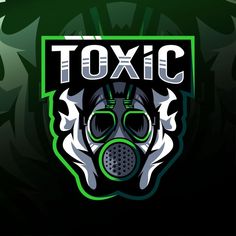 a gas mask with the word toxic written in white and green on it