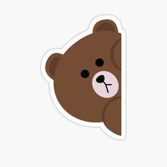 a brown teddy bear peeking out from behind a corner sticker on a white background