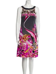 Emilio Pucci A-Line DressBlackPrintedBeaded & Crystal AccentsSleeveless with Bateau NecklineConcealed Zip Closure at SideDesigner size 42.Fit:Dresses by Emilio Pucci typically fit true to size. Sleeveless Multicolor Silk Midi Dress, Multicolor Sleeveless Silk Midi Dress, Elegant Sleeveless Multicolor Midi Dress, Multicolor Silk Sleeveless Midi Dress, Pucci Print, Emilio Pucci, Knee Length Dress, Fitted Dress, Knee Length