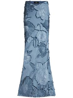 Jacquard Skirt, Satin Flowers, Pattern Flower, Jacquard Pattern, Flower Detail, Maxi Skirts, Van Cleef Arpels, Blue Satin, Dolce & Gabbana