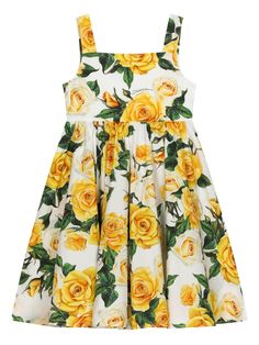 Dolce & Gabbana Kids Rose-print Cotton Dress - Farfetch Farfetch Kids Dress, Fem Outfits, Dior Kids, Tiny Clothes, Dress With Jean Jacket, Girls Casual Dresses, Gucci Kids, Dolce And Gabbana Kids, Shoes Teen