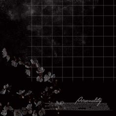 a black and white poster with flowers in the dark, on top of a grid