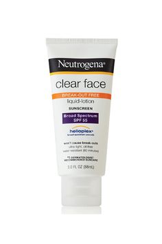 Sunscreens That Won't Make You Break Out, Because That's Lame #refinery29 http://www.refinery29.com/2013/06/48697/best-sunscreen-for-acne#slide8 This weightless SPF from Neutrogena is formulated specifically to not cause breakouts. It's about time someone started addressing this issue head-on... Neutrogena Clear Face Liquid-Lotion Sunscreen SPF 55, $10.99, available at Target. Face Breaking Out, Clear Face, Facial Sunscreen, Acne Remedies, Sunscreen Lotion, Protector Solar, Broad Spectrum Sunscreen, Spf Sunscreen