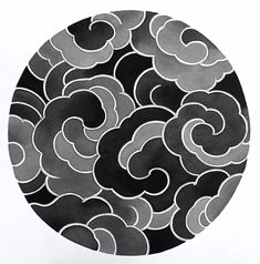 a black and white drawing of clouds in a circle