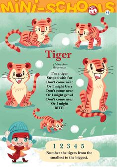 a poster with different types of tigers on it