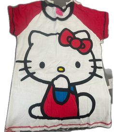 Cute Red Cotton Top, White Hello Kitty Casual Tops, White Cotton Hello Kitty Top, White Casual Hello Kitty Tops, Casual White Hello Kitty Top, Spring White Hello Kitty Top, White Trendy Hello Kitty Tops, White Hello Kitty Trendy Tops, Red Hello Kitty Cotton T-shirt