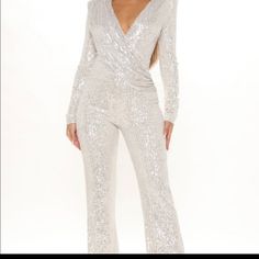 Nwt Beautiful Sequined Jumpsuit Questions? Leave A Comment Below! Glamorous Long Sleeve Pantsuit For Evening, Party White Sequined Jumpsuits And Rompers, Fitted Sequined Pantsuit With Long Sleeves, Fitted Long Sleeve Sequin Pantsuit, Formal Sequined Long Sleeve Pantsuit, Formal Long Sleeve Sequin Pantsuit, Elegant Fitted Sequin Pantsuit, Elegant Long Sleeve Sequin Pantsuit, Long Sleeve Sequin Pantsuit For Party