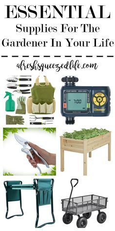 an assortment of garden tools and accessories for the gardener in your life with text that reads essential essential essential essential essential essential essential essential essential