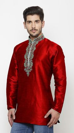 Manka is a men's ethnic clothing brand offering fashion at an affordable price. With clean and simple silhouettes integrated with traditional motifs and designs, We offer a range of stylish outfits, perfectly blended for occasion wear. Our kurtas range are perfect fits for the modern man. Festive Fitted Kurta With Band Neckline, Traditional Fitted Kurta With Band Neckline, Short Kurta, Designer Kurtis, Dupion Silk, Kurta Designs, Maroon Color, Neck Collar, Modern Man