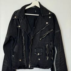 Amiri Denim Jacket. New With Tags Trendy Distressed Black Outerwear, Black Denim Biker Outerwear, Black Denim Biker Jacket For Streetwear, Fall Black Denim Biker Jacket, Black Denim Biker Jacket For Fall, Distressed Black Outerwear For Streetwear, Black Distressed Outerwear For Streetwear, Trendy Distressed Black Denim Jacket, Trendy Black Distressed Denim Jacket