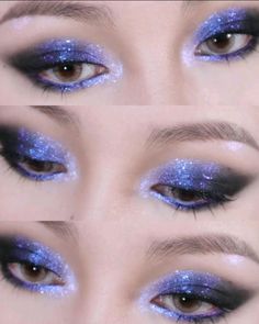 gorgeous make-up | aesthetic | pretty eyeshadow | credit to @/bggbei on IG Indigo Eyeshadow, Blue Sparkly Eyeshadow, Puppy Eyes Makeup, Blue Glitter Eyeshadow, Faerie Makeup, Fun Eyeshadow, Make Up Aesthetic, Blue Eyeshadow Makeup, Disco Makeup