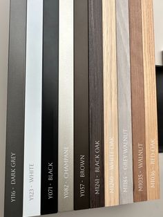 the different colors of wood are shown in this image, including black, white, and brown