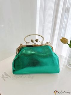 Bird in Bag - Womens Crystal-Coated Metal Chain Shoulder Bag for Party or Everyday Use, Can Accommodate Phone, Wallet, Cosmetics, Green Evening Bags With Chain Strap, Green Clutch With Chain Strap, Green Evening Bag With Chain Strap, Glamorous Green Clutch Bag, Green Clutch Bag For Party, Green Clutch Shoulder Bag For Party, Green Clutch For Party, Handheld Clutch With Chain Strap For Party, Green Clutch With Chain Strap For Formal Occasions