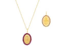 Discover divine elegance with our 14K Gold Miraculous Medal Necklace adorned with a vibrant color stone border. Crafted with reverence and precision, this necklace features the iconic Miraculous Medal in radiant 14K gold, encircled by a captivating border of Ruby, Blue Sapphire, or Emerald gemstones. With a total weight of 0.36 carats in colorful gemstones, this necklace exudes a timeless charm and spiritual significance. Whether worn for everyday inspiration or as a cherished symbol of faith on Oval Yellow Gold Jewelry For Celebrations, Gold Necklaces With Gemstone Accents For Celebration, Gold Necklace With Gemstone Accents For Celebration, Spiritual Yellow Gold Necklaces With Gemstone Accents, Spiritual Yellow Gold Necklace With Gemstone Accents, Yellow Gold Necklaces With Detachable Oval Pendant, Yellow Gold Jewelry With Gemstone Accents And Oval Pendant, Oval Halo Yellow Gold Necklace, Gold Necklaces With Gemstone Oval Pendant