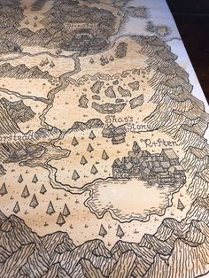 a table with a map drawn on it