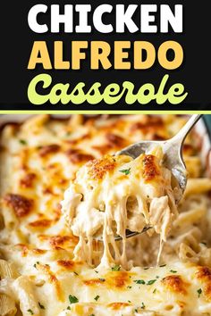 chicken alfredo casserole is an easy dinner recipe that's ready in under 30 minutes