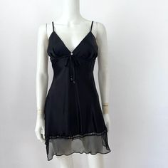 Luxurious Silk Chemise. Never Worn In Mint Condition Drawstring Spaghetti Ties Chiffon Hem Bottom With Lace Insert Adjustable Straps Approximately 32" In Length Made In New York Size Small Us 2-4, Eur 36, It 2 Elegant Spaghetti Strap Sleepwear For Summer, Fitted V-neck Sleepwear For Parties, Elegant Summer Sleepwear With Spaghetti Straps, Elegant Silk Sleepwear For Summer, Elegant Silk Summer Sleepwear, Black Silk V-neck Camisole, Chic Fitted Silk Sleepwear, Sheer Cami Slip Dress For Summer, Sheer Camisole For Summer Nights Out