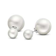 Round Freshwater Double Pearl Stud Earrings Sterling Silver 8-15mm - PI190 Double Sided Pearl Earrings, White Gold Pearl Earrings, Mens Diamond Stud Earrings, Silver Round Earrings, Double Pearl Earrings, Silver Pearl Jewelry, White Pearl Jewelry, Pearl Earring Set, White Pearl Earrings