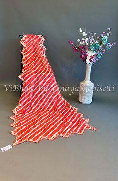 Red Organza Lehariya Dupatta Lehariya Dupatta, Elegant Embroidery, Organza Dupatta, Organza Fabric, Borders, Hand Painted, Embroidery, Fabric, Red