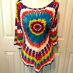 Sioni Studio Boho Festival Crochet Dial Colorful Open Knit Floral Sweater Tunic Size L/Xl Neckline 13.5” Armpit To Armpit 18” Shoulder To Shoulder 20” Length Front 20” Back 23” Bottom 43” New Without Tags Mint Condition Bohemian Stretch Sweater For Beach, Bohemian Stretch Sweater For The Beach, Bohemian Multicolor Summer Sweater, Fitted Bohemian Sweater For The Beach, Bohemian Multicolor Sweater For Beach, Long Sleeve Tops With Crochet Trim For Festival, Multicolor Open Knit Sweater For Vacation, Long Sleeve Crochet Trim Top For Festival, Fitted Bohemian Knit Crochet Top