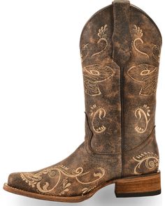 Circle G Women's Dragonfly Embroidered Cowgirl Boots - Square Toe, Brown Embroidered Cowgirl Boots, Cowgirl Boots Square Toe, Dragonfly Embroidery, Shyanne Boots, Brown Western Boots, Classic Cowboy, Corral Boots, Ariat Boots, Roper Boots