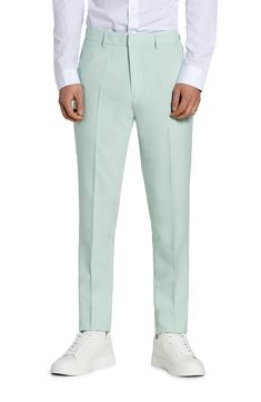 Crisp and smart, this pastel two-piece suit includes flat-front pants, a clip-on tie and traditional detailing to keep your child dapper at any occasion. All three pieces are machine-washable and look ready to wear right out of the dryer. Jacket has notched lapels; three-button cuffs; chest pocket; flap pockets; interior pocket; side vents Trousers have zip fly with hook-and-bar closure; slant pockets; back pockets Jacket is lined Unhemmed 100% polyester Machine wash, tumble dry Imported Fresh Vibes, Green Suit, Flat Front Pants, Pocket Jacket, Nordstrom Store, Chest Pocket, Mint Green, Ready To Wear, Two Piece