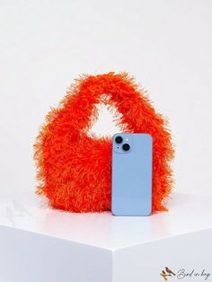 BirdinBag - Funky Neon Orange Mini Satchel: Stylish Synthetic Fuzzy Bag Trendy Shopping Mobile Phone Crochet Bag, Trendy Crochet Mobile Phone Bag For Shopping, Trendy Shopping Crochet Mobile Phone Bag, Casual Tote Bag For Party, Casual Tote Party Bag, Trendy Top Handle Crochet Shopping Bag, Casual Party Tote Bag, Trendy Handheld Crochet Bag, Trendy Crochet Top Handle Shopping Bag