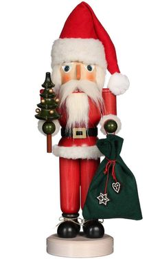 Christian Ulbricht-Seiffener Nussknackerhuas Red Santa with Tree Traditional German Nutcracker Christmas Decoration - Christmas -  The Well Appointed House Gingerbread Decorations, Gift Sack, Toy Bags, Christmas Keepsakes, Painted Wood