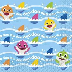 a blue background with different types of sharks in the water and on top of each other