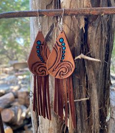 Tooled Fringe Earrings Adjustable Teardrop Plug Earrings For Pierced Ears, Teardrop Earrings With Ear Wire For Festival, Unique Brown Teardrop Earrings, Brown Teardrop Single Earring, Adjustable Brown Teardrop Earrings, Wedding Jewelry Earrings, Fringe Earrings, Wedding Earrings, Labour Day