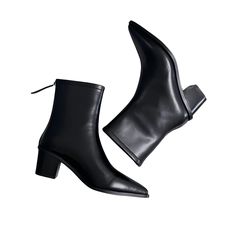 Elevate Your Style with These Sleek and Sexy Women's Ankle Boots. Introducing the epitome of modern elegance: These 2025 ankle boots. Crafted from premium genuine leather, these boots offer a luxurious feel and a timeless look. The high fashion toe and chunky heel create a sophisticated silhouette, while the side zipper adds a touch of edgy style. Perfect for both casual and formal occasions, these sexy boots are a must-have for your winter wardrobe. The soft pigskin insole ensures all-day comfo Edgy Ankle-high Heeled Boots With Zipper, Sleek Ankle Heeled Boots With Zipper, Sleek Black Boots With Zipper Closure, Medium Width Heels With Zipper Closure For Fall, Fall Medium Width Heels With Zipper Closure, Ankle-high Faux Leather Heeled Boots With Zipper, High Heeled Boots With Zipper Closure For Fall, Leather Heels With Zipper Closure For Fall, Ankle-high Heels With Zipper Closure For Fall