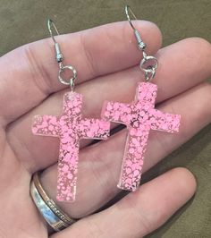 Resin cross earrings Hypoallergenic Cross Earrings, Cross-shaped Jewelry With Matching Earrings, Handmade Pink Cross Jewelry, Resin Cross, Cross Earrings, Jewelry Earrings Dangle, Etsy Earrings, Dangle Drop Earrings, Beauty Book